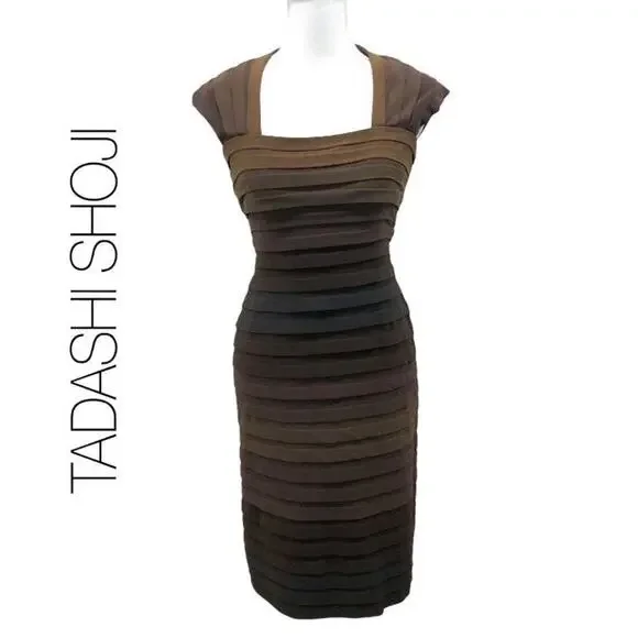 Tadashi Shoji Brown Ombre Banded Layered Bodycon Sheath Dress - Picture 9 of 9